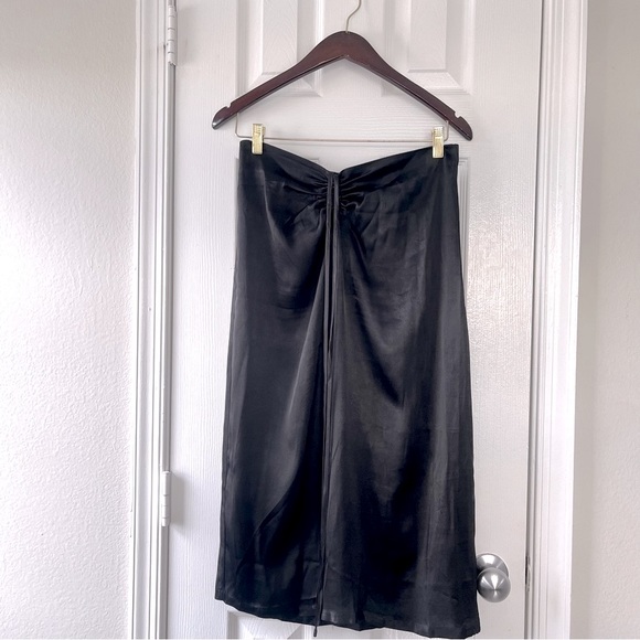 Forever21 midi skirt black silky sizeM hight waisted tie waist zip in back - Picture 5 of 10